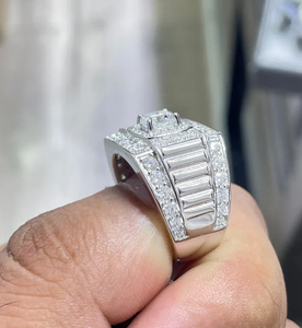 Bague de luxe pour homme sertie de diamants taille carrée, finition or blanc, style hip-hop, bague de mariage, bijou tendance - Product Image 2