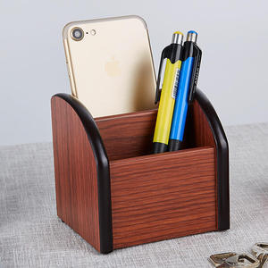 Custom Logo Small Wooden Standing Pencil Holder School Office Home Desk Organizer for Phone Ballpoint Pen Marker Storage - Product Image 1
