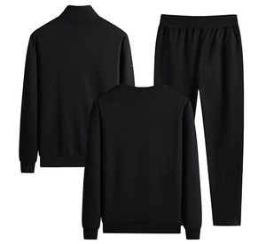 Unisex <b>Red</b> Tracksuit Set Full Sleeve Solid Color Casual Zipper Jacket Sweatshirt Black Pants Autumn Wear - Product Image 2