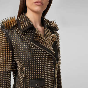 Chaqueta de Cuero Vacuno Estilo Punk Rock para Hombre, con Tachuelas Doradas, Resistente al Viento y Ecológica, Estilo Vintage - Product Image 5