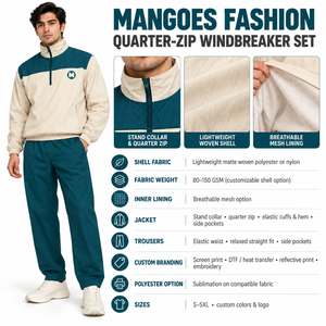 Men's Color Blocking Tracksuit Set Half-Zip Sweatshirt With Logo And Side Pockets Full Length Pants Casual Autumn Wear - Product Image 6