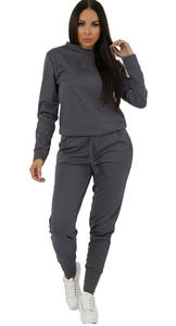 Ensemble de survêtement 2 en 1 pour femmes, couleur unie gris hiver, manches longues, capuche, pantalon de jogging décontracté avec cordon de serrage et poches latérales - Product Image 3