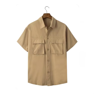 Camisa de Hombre Estilo Vintage con Cuello Chino de Sarga de Algodón y Pantalones Cortos Cargo de Secado Rápido con Cordón Ajustable al Mejor Precio - Product Image 2