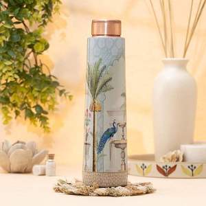 Bouteille d'eau en cuivre Royal Peacock Courtyard, objet d'art pour jardin de palais, bouteille réutilisable pour la maison, le bureau, les voyages, cadeau - Product Image 1