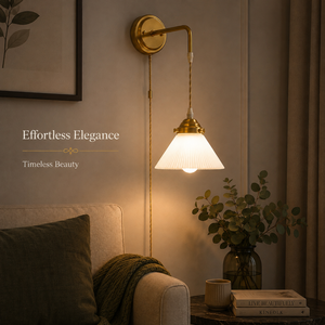 Modern Brass Swing Arm <b>Wall</b> Lamp Adjustable LED <b>Wall</b> <b>Sconce</b> Pleated Glass Pendant Light for Bedroom Living Room Hotel Reading - Product Image 2