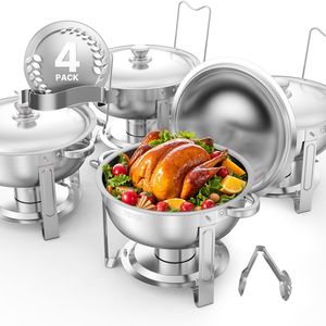 Set da 4 Pezzi: Scaldavivande/Chafing Dish in Acciaio Inossidabile da 5 Qt con 4 Vasche Grandi, Scaldavivande con Coperchio, Stoviglie per Buffet e Decorazioni per Feste - Product Image 1