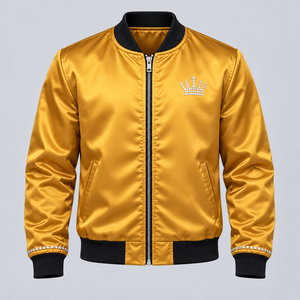 Chaquetas de Satén con Pedrería al por Mayor, Abrigos Bomber Brillantes de Moda en Colores Personalizados para Hombre con Cuello y Puños con Detalles de Cristal - Product Image 1