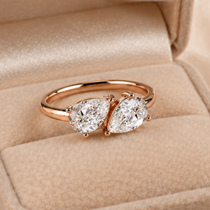 1 CTW Pear Cut Moissanite Diamond <b>Open</b> Bypass Engagement <b>Ring</b> in Rose Gold | Minimalist Double Pear Promise <b>Ring</b> for Women - Product Image 2