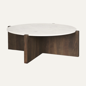 Mesa de Centro de Mármol Ecológica Hecha a Mano de Lujo con Base de Madera de Teca Sólida, Diseño Minimalista para Sala de Estar Moderna - Product Image 4