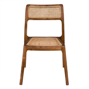High quality teak wood dining <b>chair</b> with natural color finishing with rattan seat and backrest for indoor and <b>outdoor</b> use. - Product Image 3