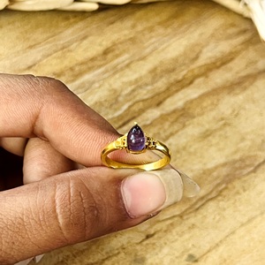 Trendy Design Amethyst <b>Rings</b> <b>Dainty</b> Brass <b>Ring</b> For Women 18k Gold Plated Tribal Geometric <b>Ring</b> for Wholesale/OEM/ODM - Product Image 3