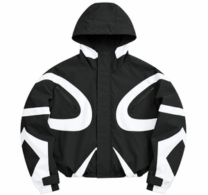 Chaqueta Acolchada con Capucha para Hombre, Sólida, Casual de Invierno, Cortavientos, con Cierre de Cremallera, Estilo Urbano, Ajuste Regular, Negra y Blanca, de Poliéster y Nylon - Product Image 1