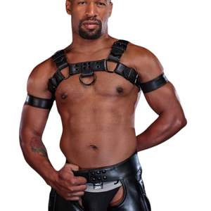 Arnés de Cuero Sintético para Hombre, Estilo Bulldog, Color Gris Oscuro, Correas Ajustables para el Pecho, Ropa de Club Premium, Disfraz Sexy con Encaje - Product Image 2