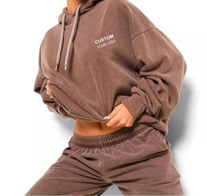 Custom Women's Fleece Sweatsuit <b>Set</b> Hooded Loose Fit Solid Color Casual All Seasons 2 Piece Long Sleeve Jogging Outfit - Product Image 2