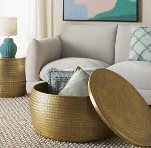 Home Refresh Modern <b>Round</b> Coffee <b>Table</b> With Textured <b>Gold</b> Finish And Lift Top Design For Living Room Furniture - Product Image 2