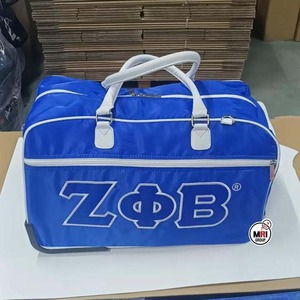 กระเป๋าเดินทางแบบมีล้อลาก Zeta Phi Beta รุ่นรักษ์โลก สีน้ำเงิน ทำจากโพลีเอสเตอร์ ปรับแต่งได้ พร้อมหูหิ้วสีขาว ปิดด้วยซิป ขนาดใหญ่พิเศษ ทนทาน ใช้งานได้หลากหลาย - Product Image 1