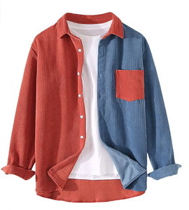 Men's Corduroy <b>Patchwork</b> Long Sleeve Casual Button Down <b>Shirts</b> - Product Image 1