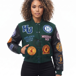 Hot Selling High Quality Embroidered Leather <b>Button</b> Winter <b>Vintage</b> College Letterman Crop Varsity Jacket Women Cotton Breathable - Product Image 5