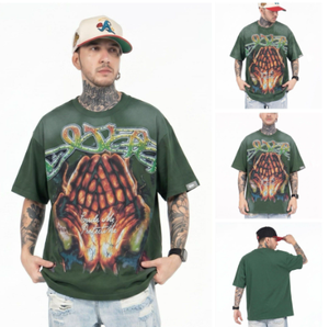Camiseta Verde Extra Grande para Hombre DUAA con Estampado de Manos en Oración, Estilo Urbano, Manga Corta, Cuello Redondo, Algodón Jersey - Product Image 4