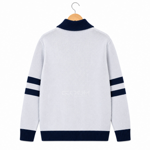 เสื้อคาร์ดิแกนถักสไตล์พรีปปี้ Cosh International คอวี แขนยาว สีตัดกัน สีขาวล้วน สีกรมท่า สำหรับชมรมนักเรียน - Product Image 3
