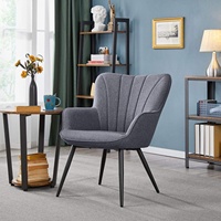 Chaise de salle à manger en tissu au design moderne avec accoudoirs, pieds en métal, dossier haut pour la maison, le bureau, le bar, la cuisine, l'appartement, le centre commercial, l'hôtel