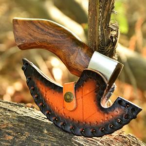 Hache à pizza Viking en acier forgé à haute teneur en carbone de qualité industrielle, manche en bois de rose gravé, couteau à pizza en cuir – Vente chaude - Product Image 4