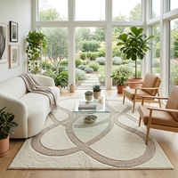 Factory Supply Handmade Abstract Tufted Wool Loop Pile Rug Custom Size Ivory Beige Line Pattern Carpet Luxury Non-Slip Area Rugs