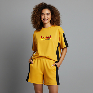 Ensemble 2 pièces pour femme en coton 100% OEM/ODM, t-shirt et short surdimensionnés, logo imprimé en 3D personnalisé, streetwear, ensemble twin pour femmes - Product Image 4