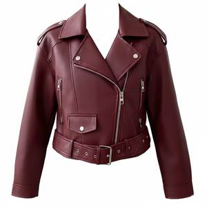 Nouvelles vestes bomber en cuir véritable pour femmes, col zippé bordeaux, logo personnalisé, style vintage, hiver, respirantes et imperméables, vente en gros RTS - Product Image 2