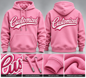 <b>Pink</b> Unisex Hoodie Regular Fit Fleece <b>Sweatshirt</b> 3D Embroidered Letter Pocket Casual for online sale - Product Image 1