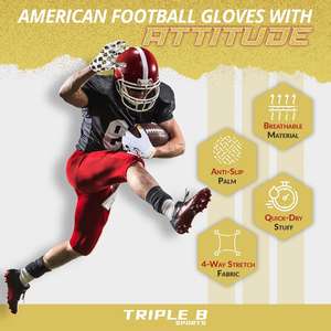 Guantes de Fútbol Americano Triple B Sports Pro Grip para Receptor – Palma Premium Antideslizante, Edición Blanca/Dorada, Fabricados por Adiha Impex - Product Image 4