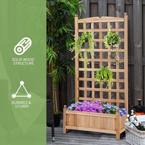 24\" X 12\" <b>Wooden</b> Raised Garden <b>Bed</b> with Trellis Outdoor Drainage Planter <b>Box</b> for Climbing Vine Plants & Flowers - Product Image 1