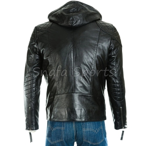 New Arrival Factory Proper Design Men's Leather <b>Jacket</b> Cheap Price Heavyweight <b>Sheepskin</b> Hooded Collar Leather <b>Jacket</b> - Product Image 4