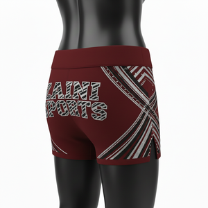 Shorts pour femmes en tissu polyester et élasthanne premium, design à empiècements extensibles, logo personnalisé en strass. - Product Image 5