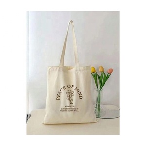 2024 Top Level Solid Color Ladies Casual Reusable Large Capacity Cotton Embroidered White Washable With GOTS Certified Tote Bags - Product Image 2