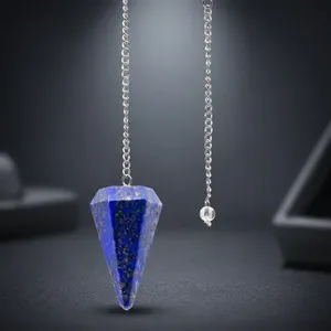 Péndulo de Reiki de Cristal de Lapislázuli Natural con Cadena Plateada, Gema Azul Facetada para Santería, Regalo para el Día de San Valentín y Año Nuevo - Product Image 2