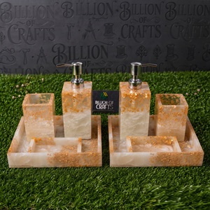 Resin <b>Bathroom</b> Accessories <b>Set</b> Gold Foil Four Piece <b>Soap</b> <b>Dispenser</b> Toothbrush Holder Tray Easy Clean for <b>Bathroom</b> - Product Image 3