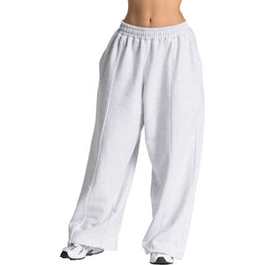 Pantalones de chándal de mujer de diseño personalizado, de invierno, de color liso pintado, con ribete de línea en contraste, de cintura media, holgados, de felpa francesa, con detalles traseros - Product Image 1