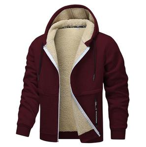 Sweat-shirt à capuche en fourrure sherpa épaisse pour homme, fermeture éclair, doux, chaud, hiver, uni, décontracté - Product Image 3