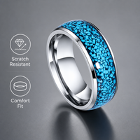 Bague de mariage en carbure de tungstène argenté poli avec incrustation de turquoise personnalisée pour hommes – Vente en gros
