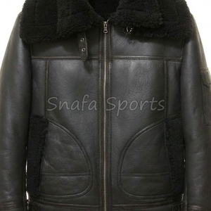 Classic 100% Genuine Sheepskin Leather black Plus Size Bomber Jacket for Men Winter With Warm Shearling <b>Fur</b> Bomber Jacket - Product Image 3