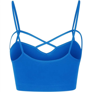Women Workout Sports Bra Blue <b>Strappy</b> Crop <b>Top</b> Cross Front Athletic Activewear Custom Design OEM ODM Wholesale Supplier - Product Image 2