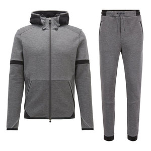 Ensemble de survêtement gris à capuche pour homme, fermeture éclair intégrale, poches latérales, respirant, décontracté, pour l'automne, en coton et polyester, coupe classique, pour le jogging - Product Image 5