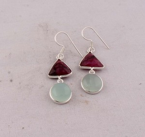 Handcrafted Aqua Chalcedony 925 <b>Silver</b> <b>Dangle</b> <b>Earrings</b> Bezel Set Teardrop Minimalist Stone <b>Earrings</b> for Women Jewelry Manufactur - Product Image 1