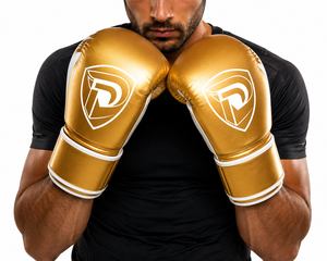 Gants de boxe professionnels portables Dumela International en cuir véritable blanc doré, personnalisables, de haute qualité pour l'entraînement - Product Image 2