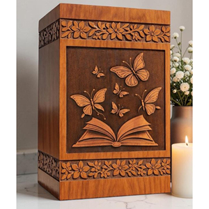 Urne funéraire en bois personnalisée en forme de livre ouvert avec papillon, souvenir commémoratif gravé sur mesure par AYAANS - Product Image 1
