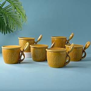 Beige Ceramic Magic <b>Mug</b> Set Microwave Safe Soup <b>Mug</b> with Lid and Spoon Sublimation Blank for <b>Tea</b> (Set of 6) - Product Image 5