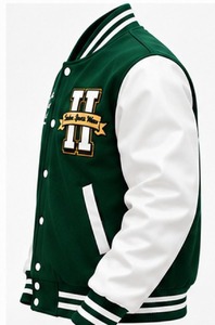 Veste universitaire pour homme Index, verte et blanche, avec logo brodé, col rabattu, style preppy, pour l'automne - Product Image 4