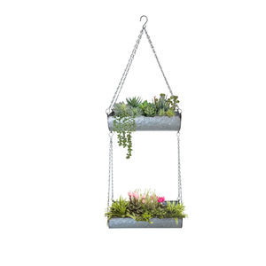 Ensemble de 2 jardinières suspendues en métal galvanisé, rectangulaires, pour intérieur et extérieur, avec chaînes, pour la décoration du jardin et du balcon - Product Image 5