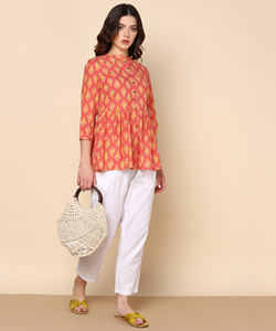Maaesa - Blusa de Algodón Estampada para Mujer, Cuello Mao, Mangas 3/4, Tela Ligera y Transpirable - Product Image 5